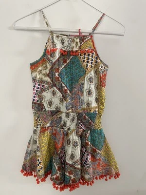 Mimi and Maggie NWT romper size 6 patchwork Paisley pom-pom - Image 1 of 4