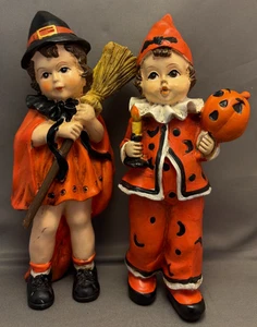 Halloween Hobby Lobby Set Niño y Niña En Payaso Y Bruja Disfraces Estatuillas 7" - Imagen 1 de 9