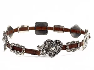 Cinturón Brighton 1993 medallón plateado vintage concho cuero marrón 41507 talla M - Imagen 1 de 17