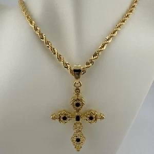2" CROSS CRUCIFIX ITALIAN Men’s Pendant 19" 5mm GOLD Necklace Rope Chain NWT - Picture 1 of 5
