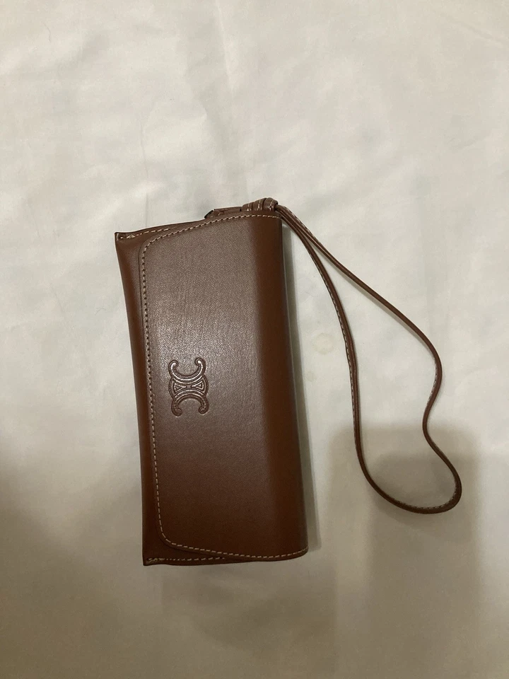 Celine Sunglasses Case Wristlet Brown Leather with Logo - Image 1 of 4