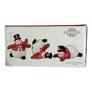 Fitz and Floyd Keramik Zuckerbeschichtet Weihnachten Becher Schneemänner Figuren 2008 - Bild 1 von 9