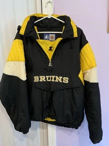 Vintage Starter Boston Bruins NHL Quarter Zip Quilt Hooded Jacket Gr. M - Bild 1 von 17