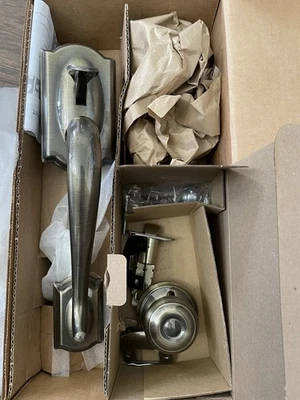 SCHLAGE Camelot Front Entry Door Handle with Georgian Knob - Antique Brass - Image 1 of 2