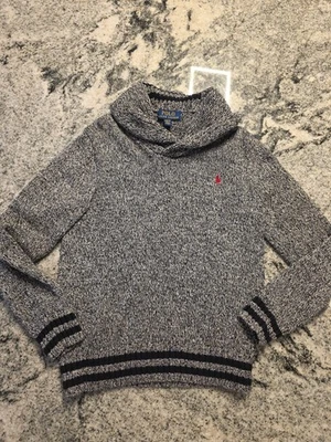 POLO RALPH LAUREN Boys Gray Cotton Shawl Collar Ribbed Knit Sweater M 10-12 N5 - Image 1 of 4