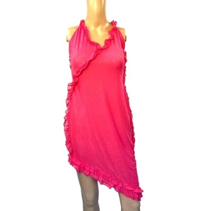 Micas Dress Women Large Rasberry Pink Sleeveless Asymmetric Chiffon Ruffled - Picture 1 of 14
