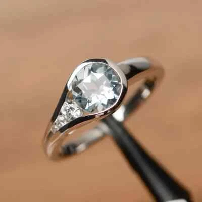 1.15 Ct Certified Natural Aquamarine & Diamond Wedding Ring Solid 950 Platinum - Image 1 of 4