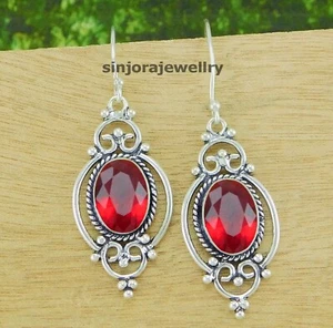 Garnet Gemstone 925 sterling silver handmade Dangle/Drop Earrings 2" - Picture 1 of 4