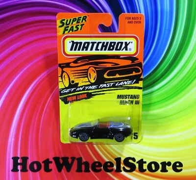1996 Matchbox   Black  MUSTANG MACH III   Cut Blister   Card #15   MB9-101420 - Image 1 of 4