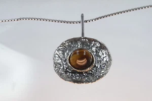 Tigeraugen Designer Anhänger 925 Sterlingsilber organisch mit Silberkette sign. - Bild 1 von 9