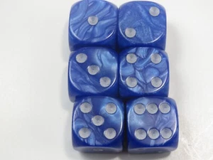 NEW Dice Set of 6 D6 (16mm) - Pearl Blue with Silver inking - Picture 1 of 3