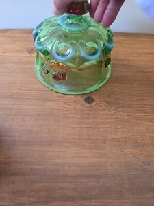Mosser Decorated Cherry Thumbprint Green Opalescent Butter LID ONLY Gold Trim - Picture 1 of 5
