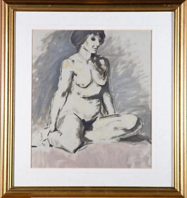 Óleo enmarcado de mediados del siglo XX - Mujer sentada desnuda Foto 1 de 4