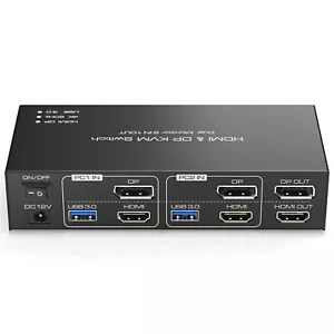 KVM Switch 2 Monitors 2 Computers DisplayPort and HDMI 4K60HZ USB3.0 Remote 12V - Picture 1 of 7