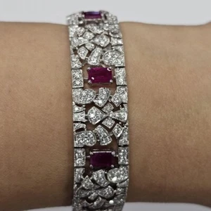 18.92 TCW Emerald Ruby & R Round Sapphire Art Deco Engagement Wedding Bracelet - Picture 1 of 10