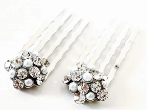 USA Mini Haarkamm aus Swarovski Kristall Braut Hochzeit Silber Durchsichtige Perle - Bild 1 von 5