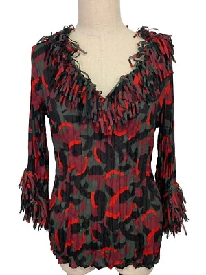 Top vintage arrugado Y2K pequeño rojo negro abstracto flecos hadas caprichoso para mujer Foto 1 de 4