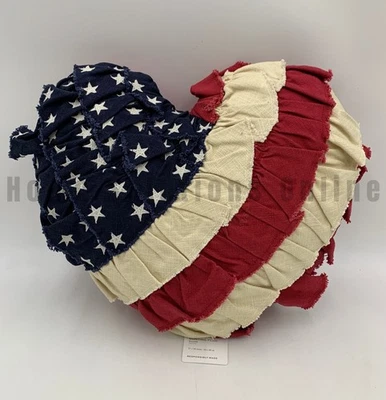 Almohada patriótica Pottery Barn Heart Americana Bunting Flag 17" #A11P Foto 1 de 4