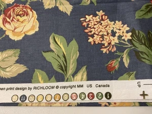 Vintage Richloom Siebdruck Polsterstoff Blumenmuster 1/2 Yard x 54" breit marineblau - Bild 1 von 5