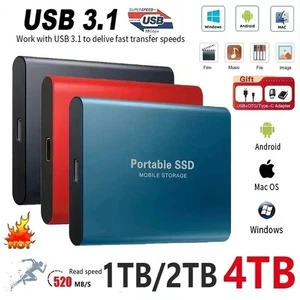 Portable SSD 4TB High Speed External Hard Drive USB 3.1 Type-C Original HardDisk - Picture 1 of 15