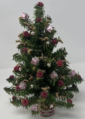 Vtg Rose Decorated Tabletop Holiday Christmas Tree 12” Hand Crafted In Box - Image 1 of 4
