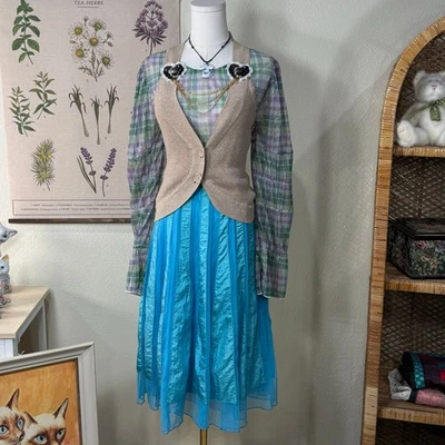 Anthropologie Porridge Sheer Plaid Metallic Top NWT Whimsy Twee Mod Retro L - Image 1 of 4