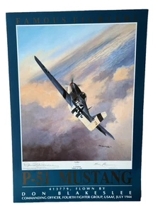 Impresión firmada por Don Blakeslee edición limitada P-51 Mustang Segunda Guerra Mundial CO 4º FG Ace 15,5 V - Imagen 1 de 7