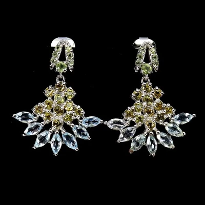 925 Sterling Silver Earrings Marquise Aquamarine Sapphire Gemstone Jewelry - Image 1 of 4