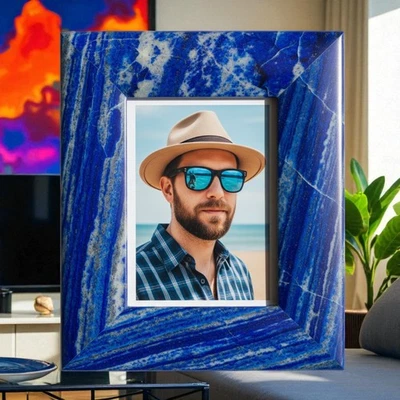 9"x7" Handmade Lapis Lazuli Photo Frame Elegant Natural Stone Picture Frame Deco Foto 1 de 4