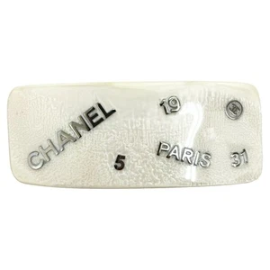 CHANEL Hair Clip Logo Barrette White Silver Metal Fittings Plastic Accessory - Picture 1 of 3