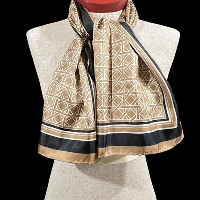 Bufanda vintage geométrica marrón crema y negra Glentex 100 % poliéster hecha en Japón Foto 1 de 4