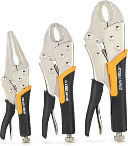 3-Piece Locking Pliers Set, 10-Inch Curved Jaw, 7-Inch Curved Jaw & 6-1/2” Long  - Picture 1 of 8