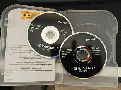 Microsoft  Windows 7 Ultimate 64 & 32 discs  (FULL INSTALL)  Rare Retail Version - Image 1 of 2