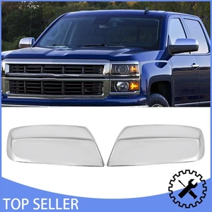 Fits 2014-2018 Chevy Silverado GMC Sierra CHROME Top Half Mirror Covers Cap 2PC - Picture 1 of 16