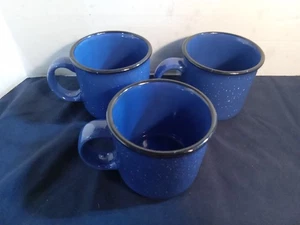 3er Set ~ Von Pok Chang blau gesprenkelt 16 Unzen Kaffeebecher/Tasse ~ mit schwarzen Rändern - Bild 1 von 4