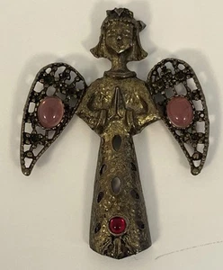 Vintage Metall goldfarben Mini Engel mit Schmuck Edelsteinen Gebet Weihnachtsschaden - Bild 1 von 3