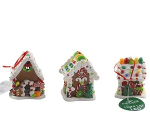 Set of 3 Kurt Adler Candy Gummy Gingerbread House LED Christmas Ornaments - Picture 1 of 1