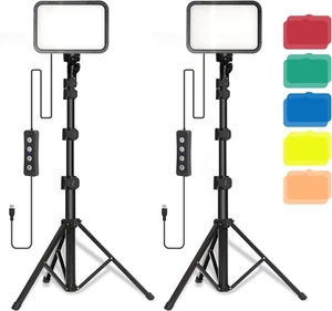 2 Pcs Luce Video Fotografica a Pannello LED, Dimmerabile 5600K a USB Con Treppie - Foto 1 di 12
