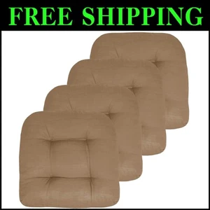 Thick Fiber-Filled Tufted Patio Cushions, 4-Pack, 19" x 19" - Versatile Taupe - Picture 1 of 6