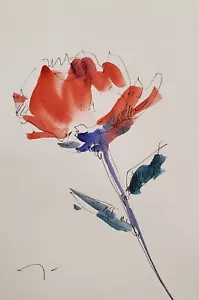 JOSE TRUJILLO Watercolor Painting Collectible ORIGINAL Flower Minimalist coa - Picture 1 of 8