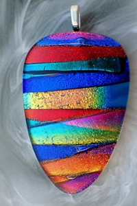 Dichroic Glass Pendant Northern Lights Aurora Abstract Rainbow Fused Glass Art - Picture 1 of 7