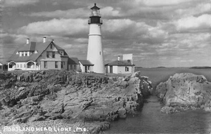 Portland Head Lighthouse And Station Cape Elizabeth Maine 1940s RPPC Postcard - Picture 1 of 2