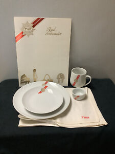 Vintage TWA Trans World Airlines Ambassador Plates,cups, cotton towel and Menu
