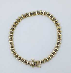 Estate 3.00cts Diamond 9.6g 14K Gold S Link Tennis Bracelet Vintage Style