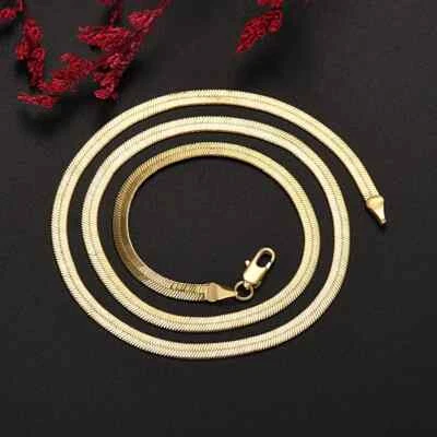 925 silver 18K Gold Filled chain 4MM Flat Clavicle Necklace for Women men - Image 1 of 4