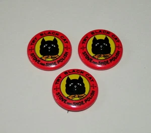 6 Repro Black Cat Stove & Shoe Polish Pin Button New NOS 1980s - Picture 1 of 2