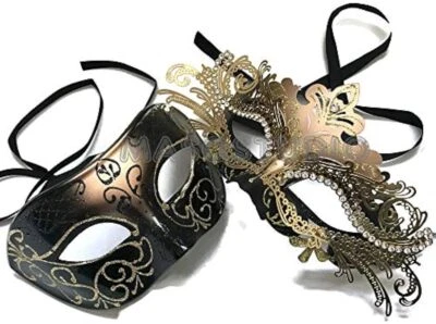 Couple Black Gold Masquerade Masks Cosplay Mardi Gras Prom Dance Birthday Party - Image 1 of 3