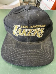 Vintage LA Lakers HTF Starter schwarz und gold Druckknopflasche Mütze 100 % Wolle NBA Kappe - Bild 1 von 16
