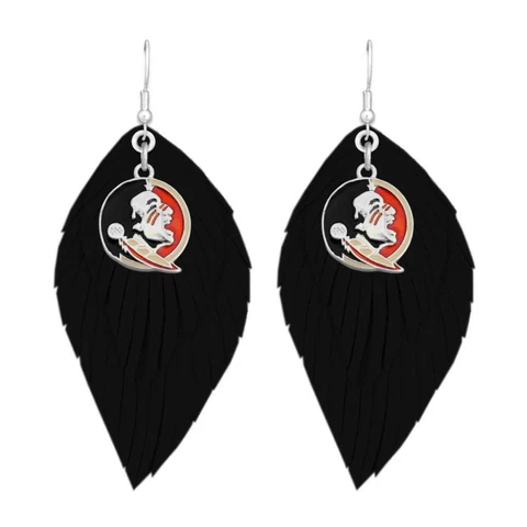 Florida State Seminoles Black Boho Leather Feather Earrings Jewelry Gift FSU Cover