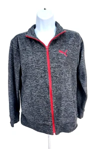 Puma Girls size Large 12 / 14 Gray Zip Up Long Sleeve Fleece Jacket Red Trim - Picture 1 of 4